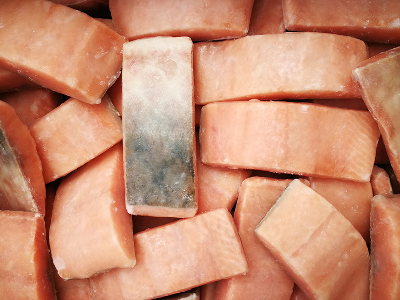 FROZEN CHUM SALMON FILLET PORTION , SKIN ON